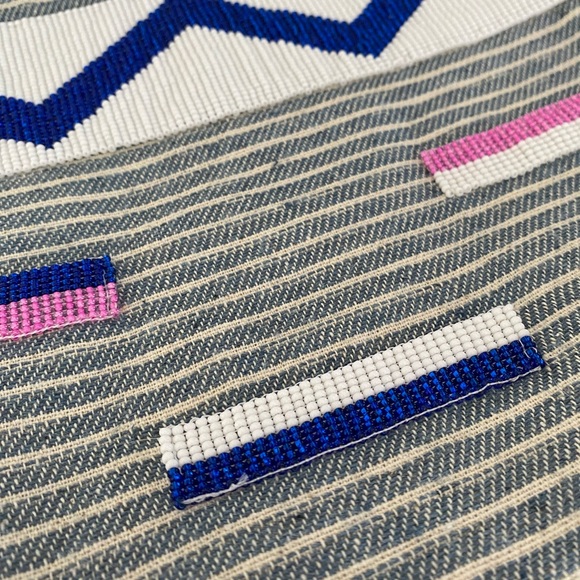 West Elm Roar + Rabbit Hand Beaded Pillow Covers Blue White Pink 17x17 Accent - Picture 4 of 9